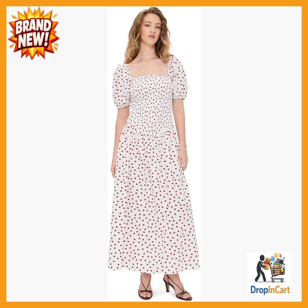 Cotton Maxi Dress Smocked Bodice Puff Sleeves Casual Chic Summer Boho Style